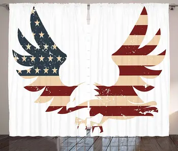 

American Window Curtains Patriotic Themed Home of Brave Land of Free USA Bold Eagle with Flag Print Living Room Decor Bedroom
