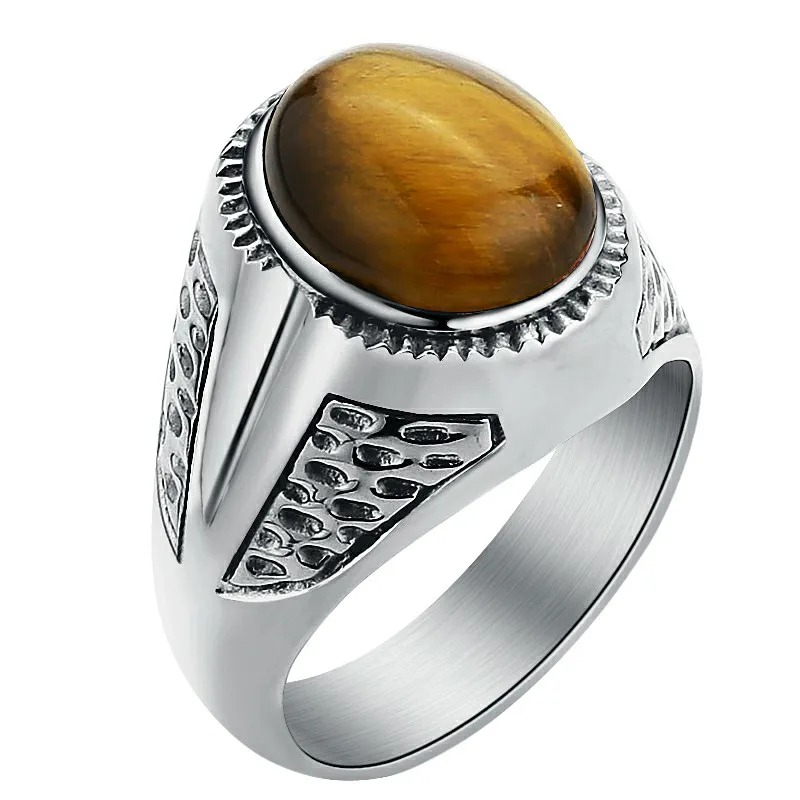 Мужское и женское кольцо с овальным камнем из нержавеющей стали|band ring|fashion rings for