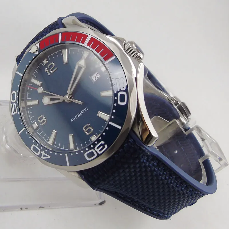 

41MM Blue Black Mechanical Luxury 4 Models Watch Sapphire Glass Automatic GMT Movement Ceramic Bezel Leather Strap