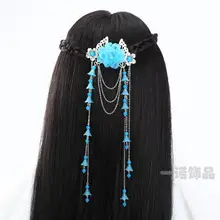 Полностью стиль детей корейский стиль узел заколки девушки лоб парик коса маленькая принцесса древний костюм головы аксессуары