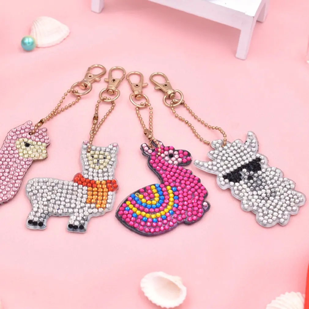 Crystal pattern 5D Diamond Embroidery cartoon pig elephant Diamond Painting Key Chain Special Sticker Double Sided Keychain