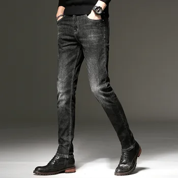 

Free shipping 2019 new men's autumn and winter stretch white jeans simple texture pencil trousers