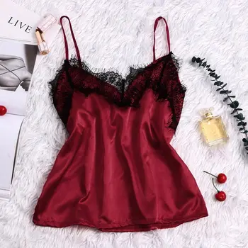 

Sexy Lace Satin Pajama Set Sleepwear Women Fashion Lingerie Nightwear Cute Cami Top+Short Pijama Mujer 2020 New Sleeveless Strap