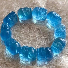 

Natural Blue Aquamarine Pi Xiu Carved Bracelet Women Men 15*11*10mm Stretch Crystal Carved Clear Beads Bracelet Jewelry AAAAA