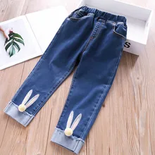 328214 стиль Специальное предложение 076~ 19; сезон осень; 2-Цвет девочек лапка для ног с меховыми помпонами кролик Ушастый джинсы на гусеничном ходу 1,5