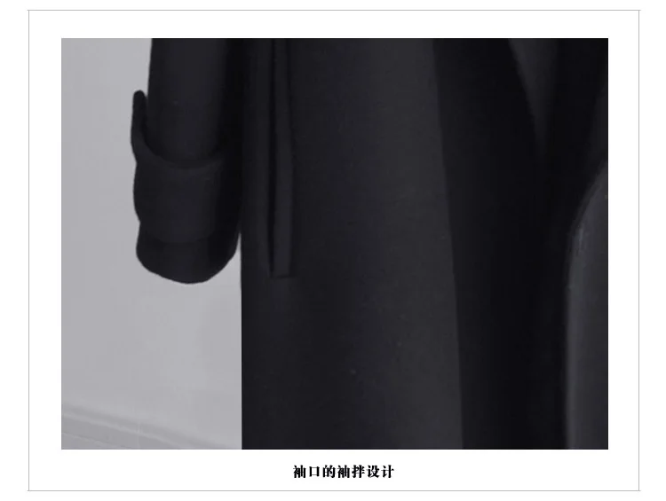 Черное шерстяное пальто женская одежда осень зима модная женская куртка свободный пояс длинное пальто женское повседневное шерстяное пальто V892