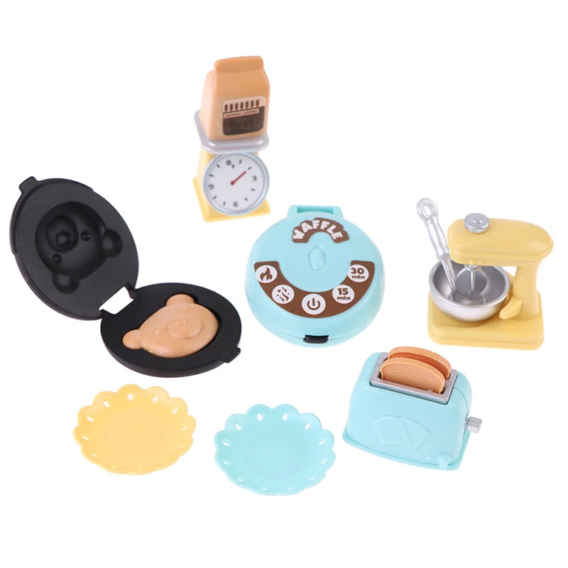 1/12 Dollhouse Miniature DIY Kitchen Set Bread Machine Blender Electronic Scales Model Furniture Kitchen Accessories Kids Toys