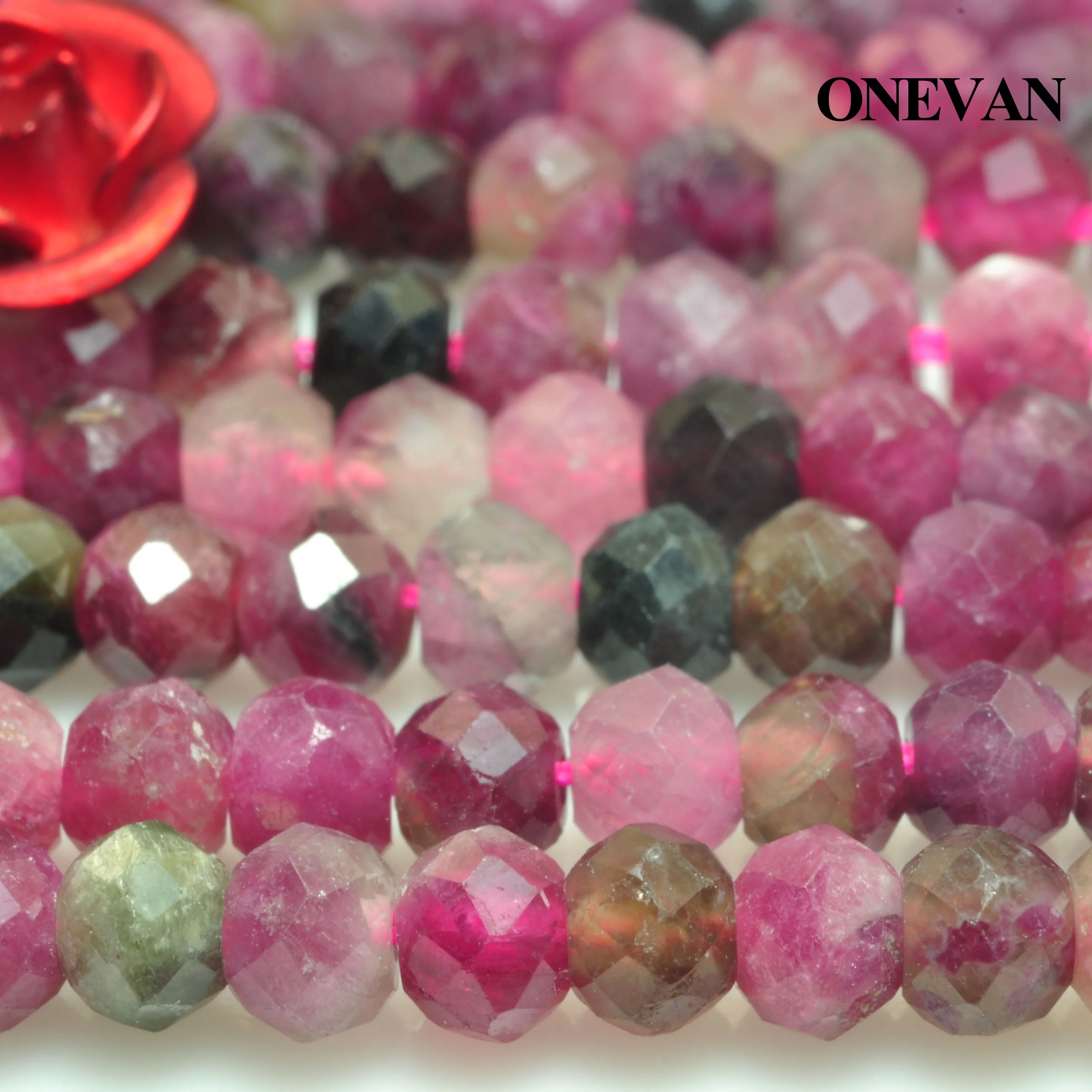 

ONEVAN Natural Colorful Tourmaline Faceted Rondelle Smooth Loose Round Beads Diy Bracelet Necklace Jewelry Making Gift Design