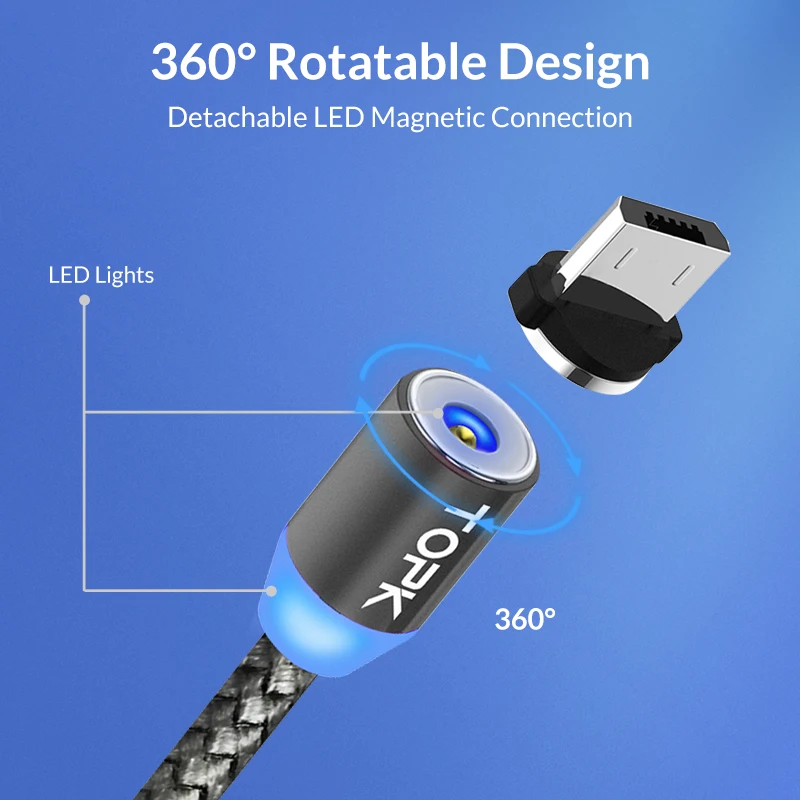 Магнитный кабель TOPK, 1 м, usb type-C, магнитное зарядное устройство, Micro USB кабель для samsung, Xiaomi, huawei, кабель для мобильного телефона, USB C