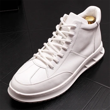 

New Casual Men Shoes Leather Fashion High Tops Male Boots Luxury Brand Mens Casual Sneakers Lace Up Flats High Quality Men Shoes