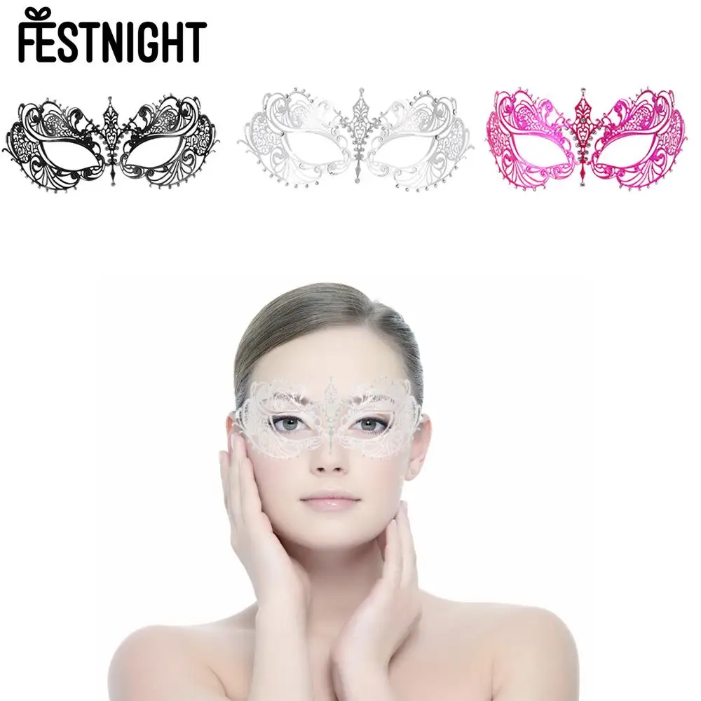 FESTNIGHT, 3 цвета, маска для лица, элегантная, серебряная, лазерная резка, металлическая, полумаска, стразы, маскарадный мяч, маска на Хэллоуин, необычный подарок