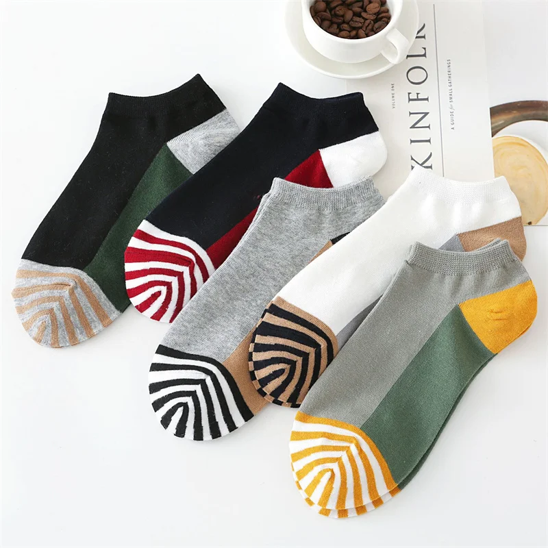 5 pairs Men Socks Male High Quality boat socks Cotton Shallow Mouth Fashion Personality breathable Multicolor Wholesale