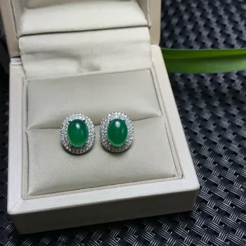 

MeiBaPJ Natural Chalcedony Gemstone Classic Earrings Real 925 Sterling Silver Green Stone Fine Charm Jewelry for Women