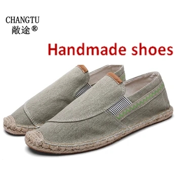 

CHANGTU Simple Men Flats Plimsolls Retro Style Canvas Casual Shoes Chinese fashion Handmade Fisherman Shoes zapatos de mujer