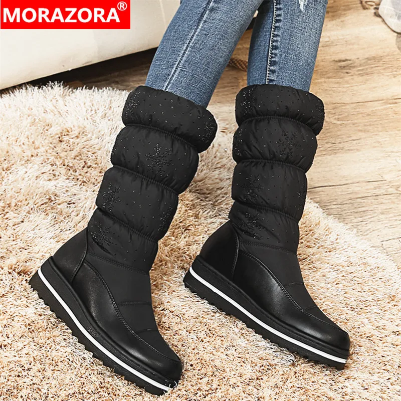 

MORAZORA SIZE 35-44 Waterproof Snow Boots women rhinestone platform boots thick plush warm winter boots female mid calf boots