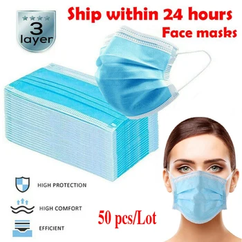 

50PCS Disposable Protective Mask 3 Layers Dustproof Facial Protective Cover Masks Maldehyde Prevent Anti-pollution face Masks