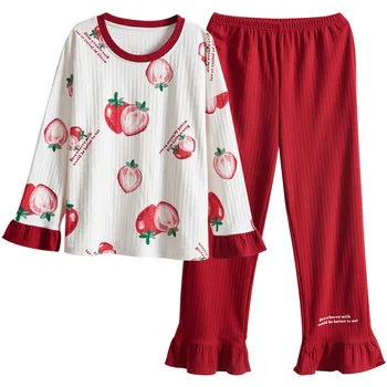 

Cotton 2PCS Sleepwear O-Neck Lovely Home Clothes Large Size 4XL Women Pajamas Sets Summer 2 PCS Shirt&Pant Casual Pajamas Suit