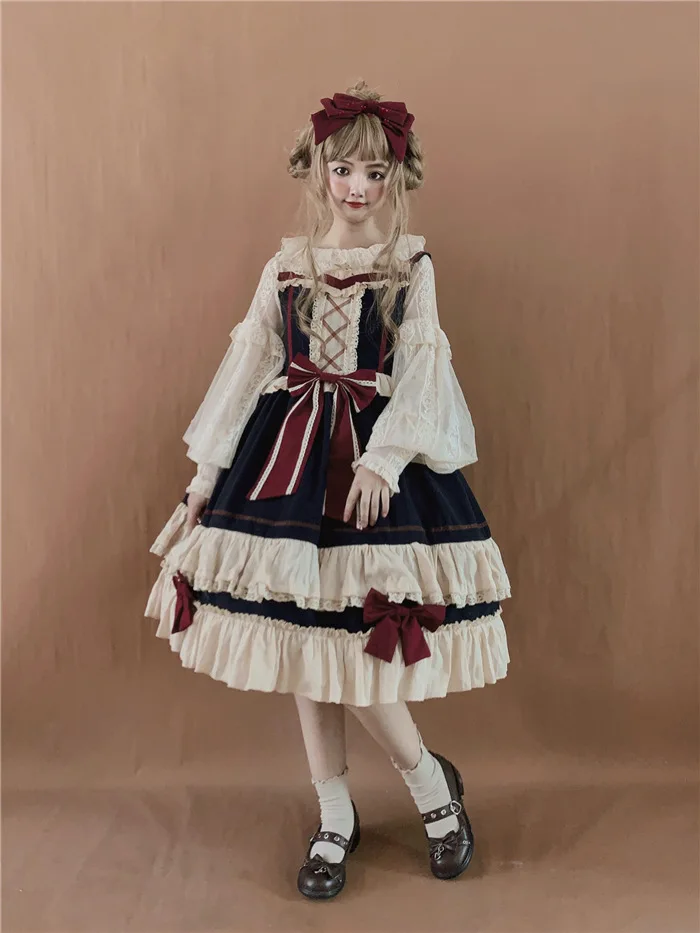 Дворцовое стильное платье в стиле Лолиты с кружевной отделкой и бантом; винтажное платье JSK; женские элегантные вечерние платья принцессы на подтяжках
