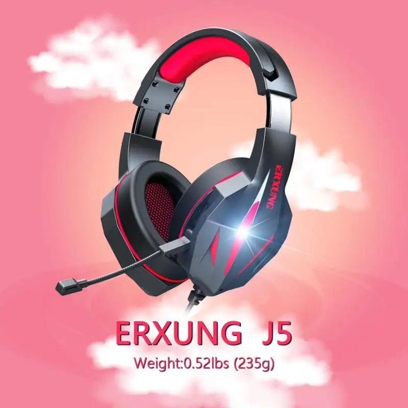 J5 Gaming Headphone LED Professinal Music Earphone Head mounted Wired Gaming Headset W Mic Stereo Bass Headphone Colorful