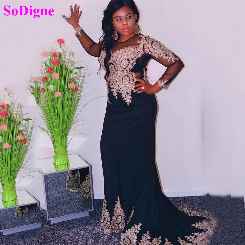 

SoDigne Caftan Mermaid Evening Dresses Lace Appliques Embroidery long Sleeves Dubai Evening Party Gown custom Made