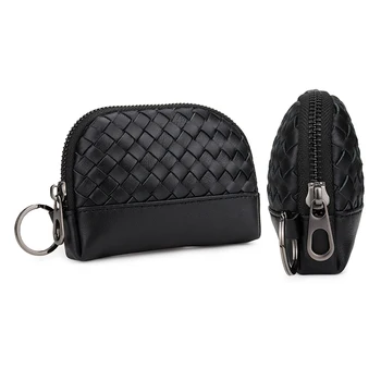 

Premium 100% Sheep Skin Small Coin Wallet Hand-made Kitting Style Zipper Coin Purse With Key Holder Zip Wallet Pouch Bag Purse