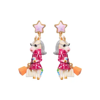 

uropean and American new unicorn series pink unicorn earrings fashion personality niche design sense without pierced ear clips