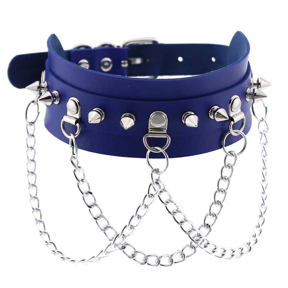 2021 Fashion Punk Blue Leather Choker Necklace Multilayer Heart Round Chocker Sexy Collar E Girl Women Necklace Gothic Jewelry 