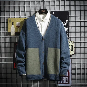 

UYUK2019's New Fall/winter Fashion Trend Is A Rabbit Hair Men's Thickened V-neck Knit Casual Patchwork Cardigan Sweater Hombre