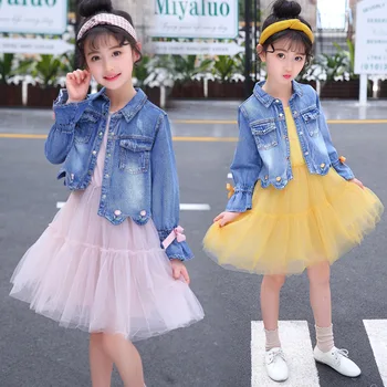 

2020 Spring Autumn Girls Clothes Sets Fashion Denim Jacket and TUTU Dress 2 PCS Kids Suits Teenager Children Girls Clothing Set