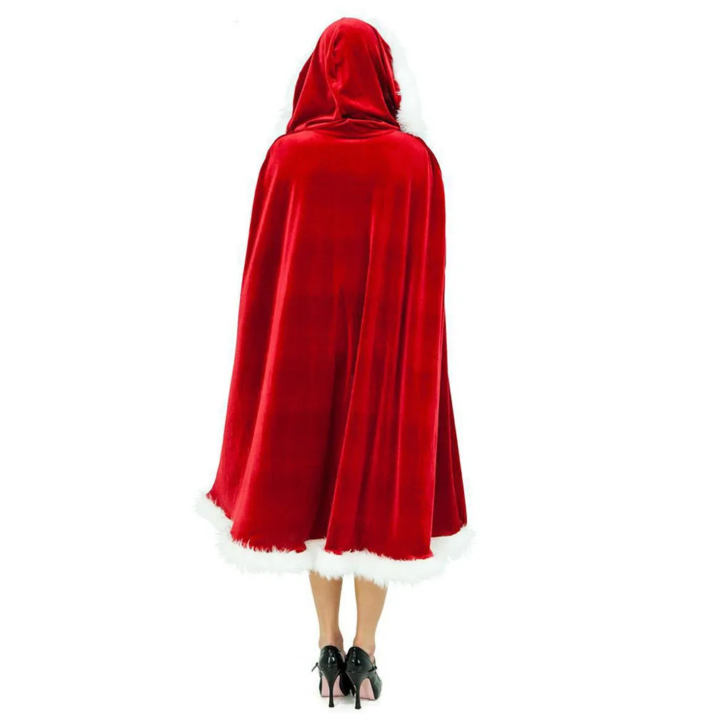

Christmas santa Costume Adult sexy red velvet white fur Cape Cloak Little Red Riding Hood Xmas Cloak Party Stage Costume 8.2