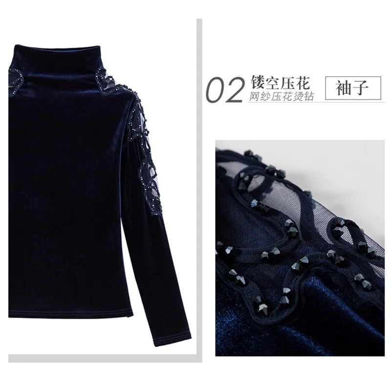 New 2020 Autumn winter woman tshirts Korean fashion slim high neck velvet t-shirt embroidered long sleeve bottoming shirt