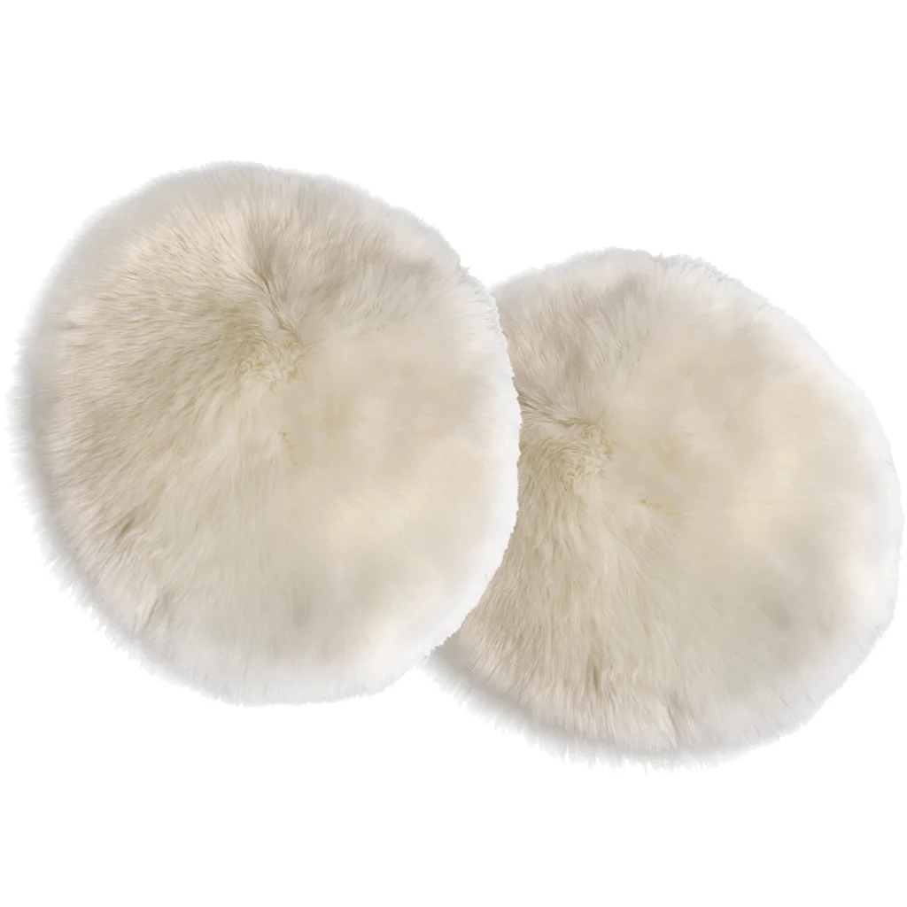2pcs Round Faux Fur Seat Cushion Pad, Artificial Sheepskin Floor Area Rug, Home Car Decoration