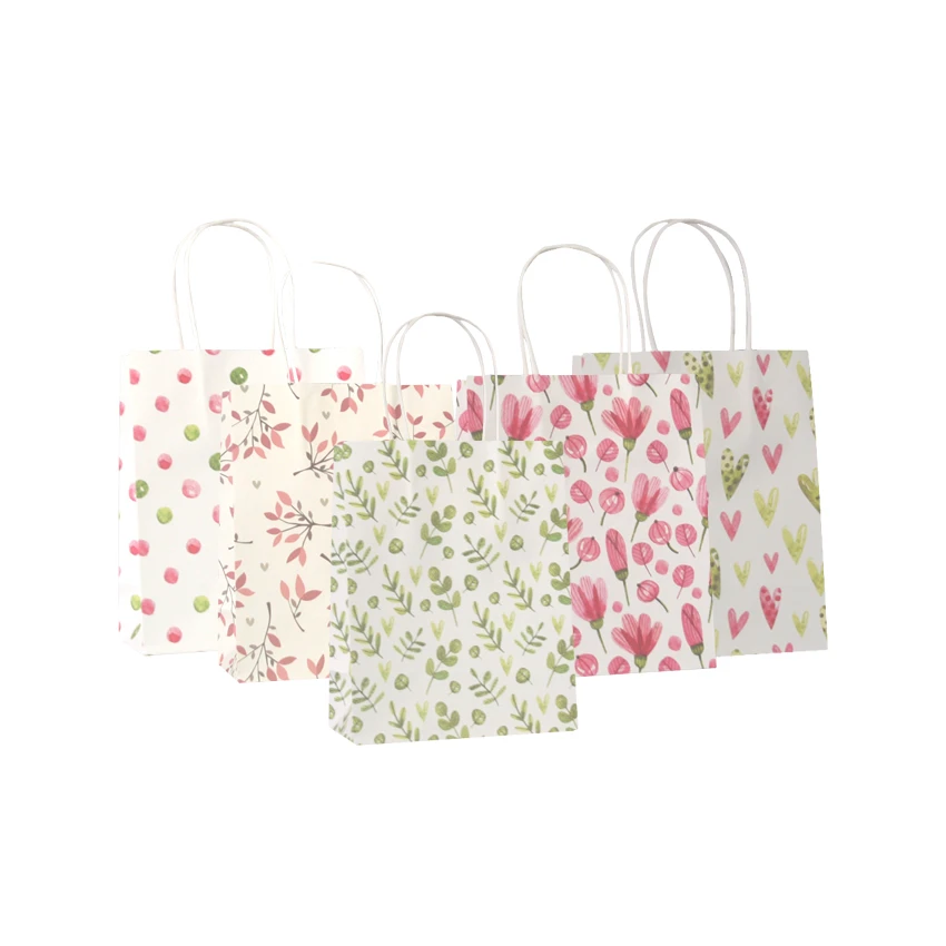 50 de bolsas de papel kraft con estampado de flores para niños, bolsas de regalo con asas, 18x15x8cm|Envoltorios y bolsas de regalo| - AliExpress
