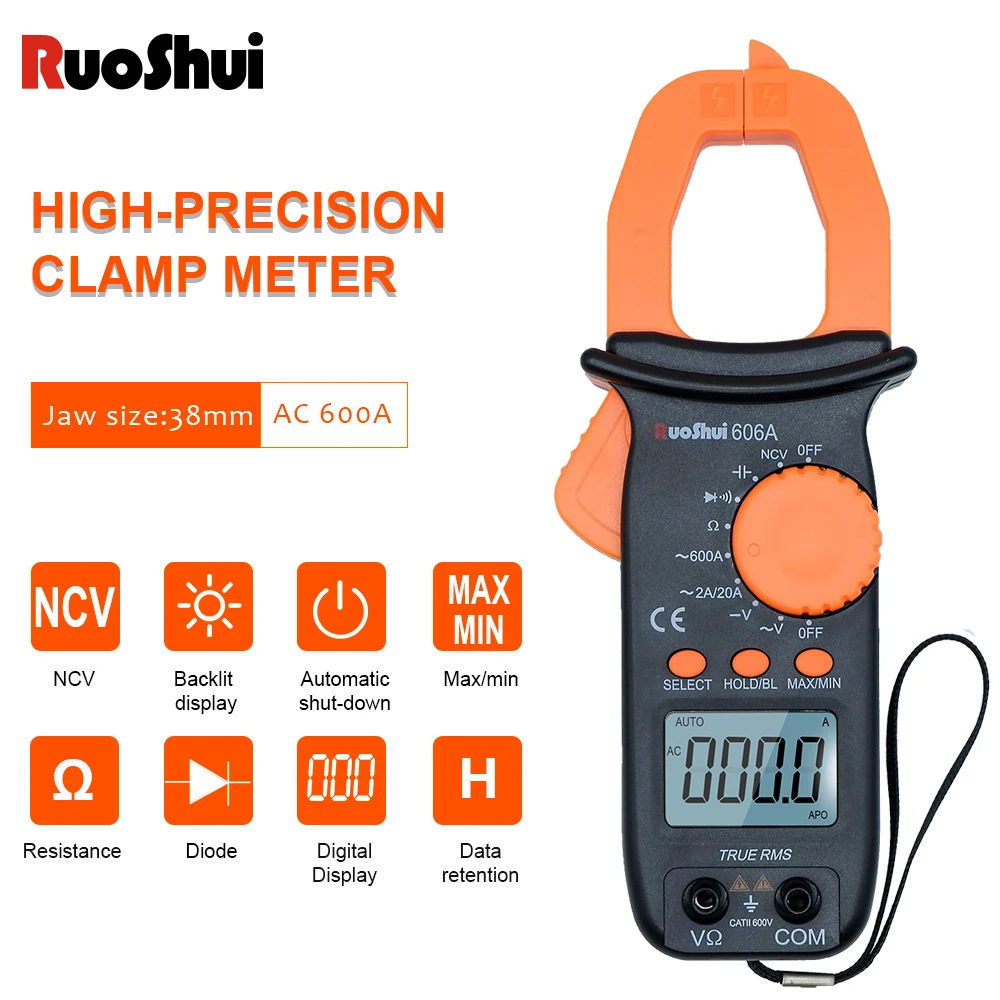Клещи RuoShui мультиметр 606A автоматическое измерение NCV большой емкости