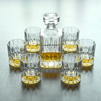 

luxury lead-free whiskey decanter set with 6 Pcs whiskey wine glass for Alcohol Bourbon Scotch 7 Pcs Set 200831-23