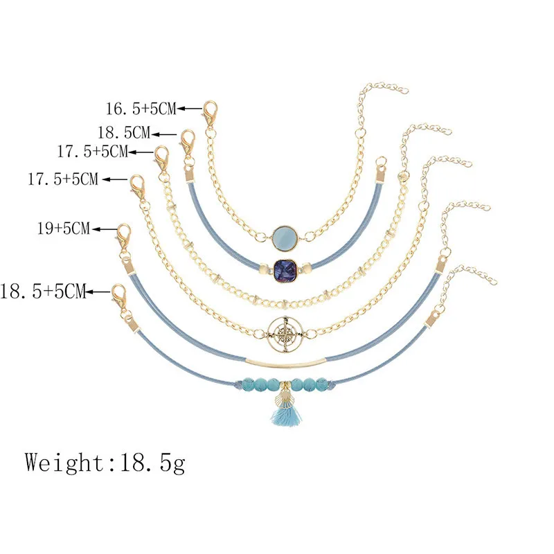 ZORCVENS 6 шт./компл. Boho браслеты Набор полый компас бусинки-ракушки круглый самоцвет цепи кожаный многослойный браслет с подвеской для женщин