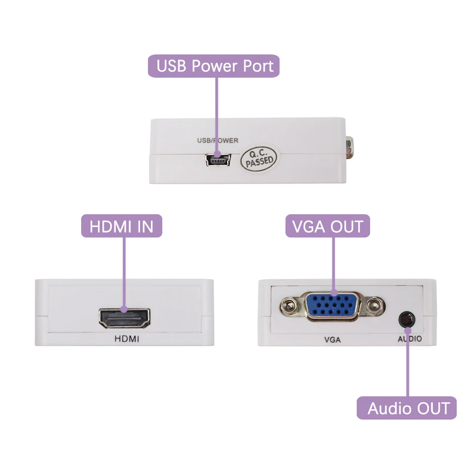 Wiistar 1080P HDMI to VGA Converter With Audio Out HDMI2VGA Adapter Connector For PC Laptop to HDTV Projector Converter