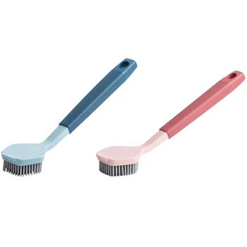 

2 Pcs Multifunction Kitchen Pan Cleaning Brush Silicone Long Handle Dish Pot Washing Macaron Color Brush,Blue & Pink