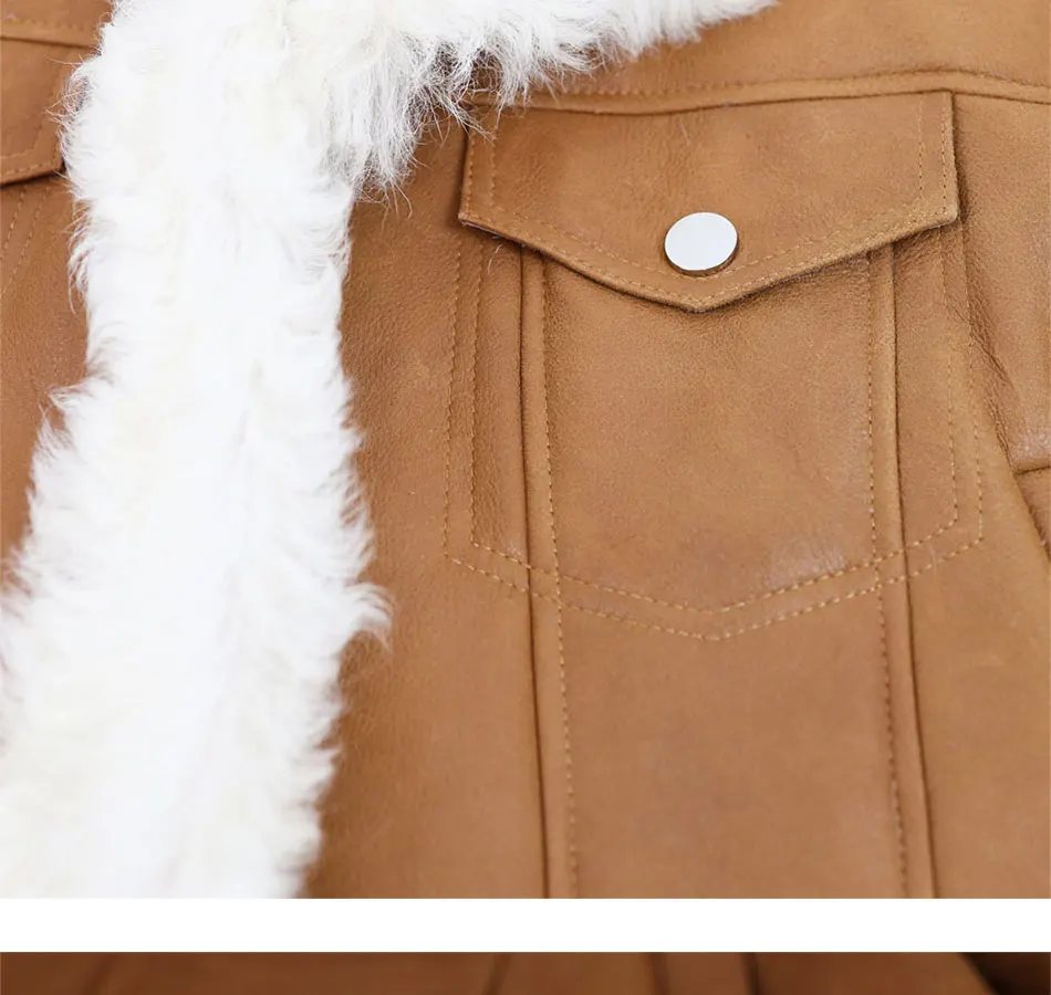 Woman Real Wool Leather Coat Winter Sheepskin Fur Locomotive Jacket Double Faced Fur Jacket Fashion Warm Shearing Fur Outerwear Down Coats