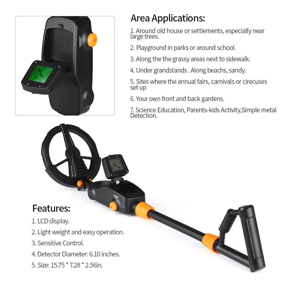 Children Lightweight Handheld Metal Detector Gold Digger Treasure Hunter Tracker Seeker with Waterproof Search Coil for