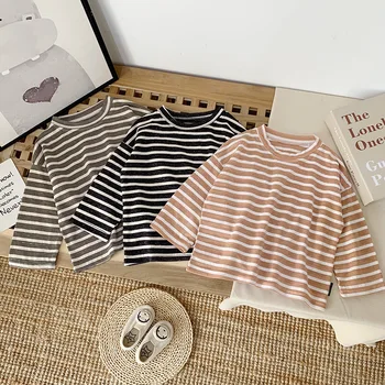 

2020 spring item girl and boy casual stripe shirt kids long sleeve t-shirt