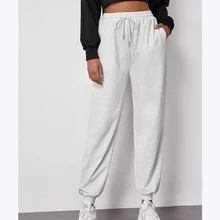 Casual Tracksuit Pant Woman Elastic Waist Solid Color Sweatpants Female Pocket Off White Sweatpants