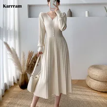 Karrram – robe pull mi longue élégante pour Femme, vêtement épais, taille haute, coupe Slim, couleur unie, collection automne hiver 2021 