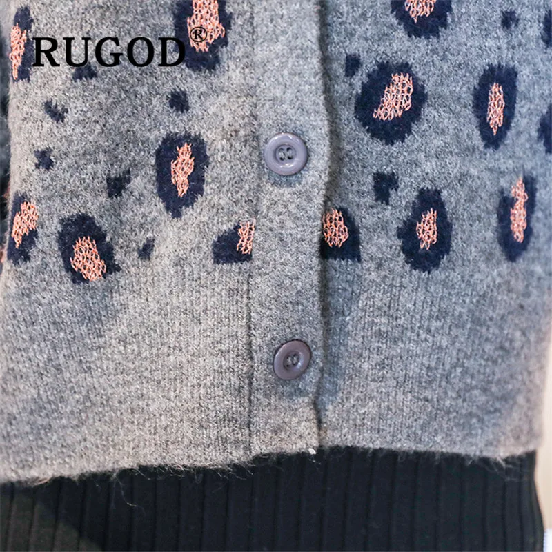 RUGOD, высокое качество, Леопардовый узор, женский свитер, кардиганы, v-образный вырез, однобортный, мягкий, вязаный, пальто, новинка, осень, модные топы