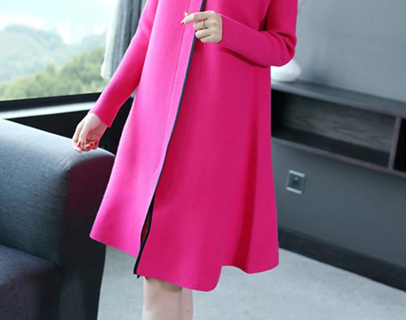 Qiu dong с толстым трикотажным платьем большой маятник вязание досуг Большие размеры платье красное женское платье
