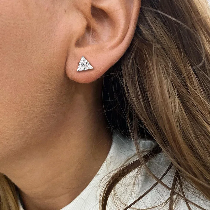 Stud Earrings Men,Triangle Pierced Crystal Zircon Stud Earrings,Stainless Steel Geometric Minimalist Studs for Man Jewelry 5