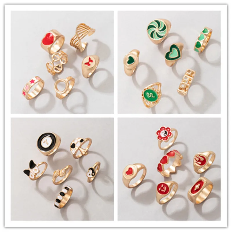 Модные металлические геометрические кольца для женщин этнические зеленые это