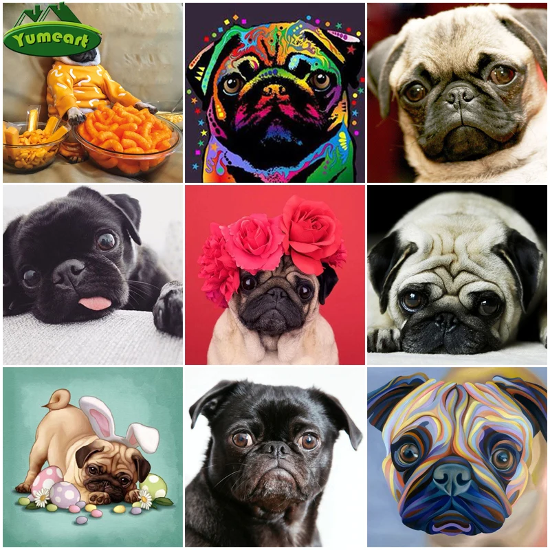 Yumeart Diamond Painting Bright Rhinestones Embroidery 5D Diy Mosaic Pug Dog Animal Pictures Art Wall Decor | Дом и сад