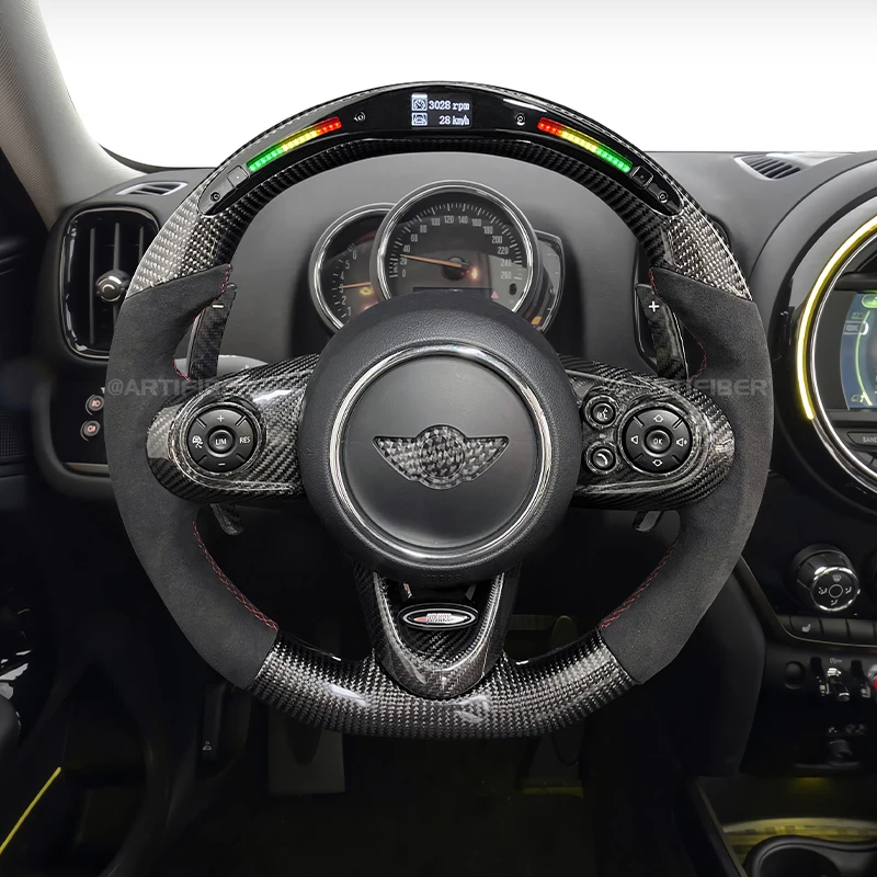 Race display 100 Real Carbon Fiber LED Steering Wheel for MINI Dispaly
