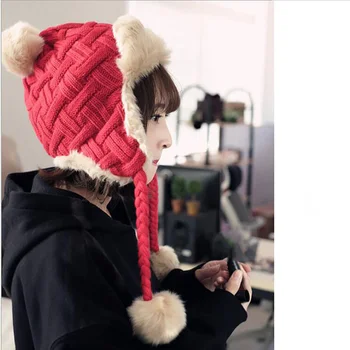 

Korean Version Autumn And Winter Plus Velvet Thickening Knitted Bomber Hats Lei Feng Hat Earmuffs Warm Cap